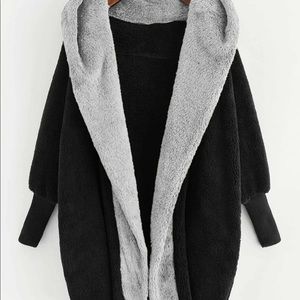 Open Front Hooded Teddy Coat
